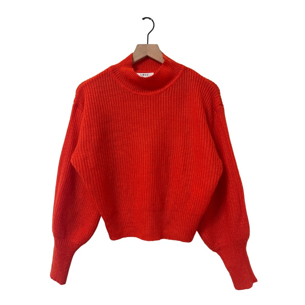 LBLC The Label Puff Sleeve Relaxed Fit Mock Neck Knit Sweater Size Small